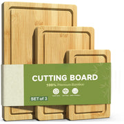 3 Piece Bamboo Cutting Board Set Crack Resistant Wood Boards for Meat Vegetables and Cheese Kitchen Use