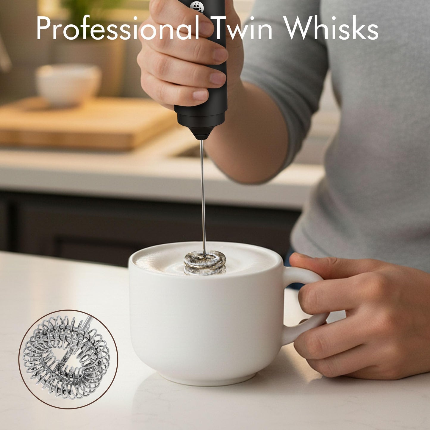 Rechargeable Milk Frother Handheld 2 in 1 Dual Spring Electric Whisk for Coffee Milk and Egg Frothing Kitchen Tool