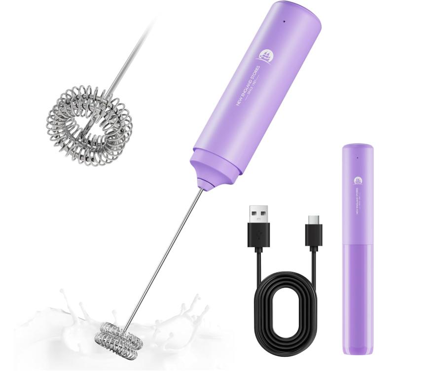 Rechargeable Milk Frother Handheld 2 in 1 Dual Spring Electric Whisk for Coffee Milk and Egg Frothing Kitchen Tool